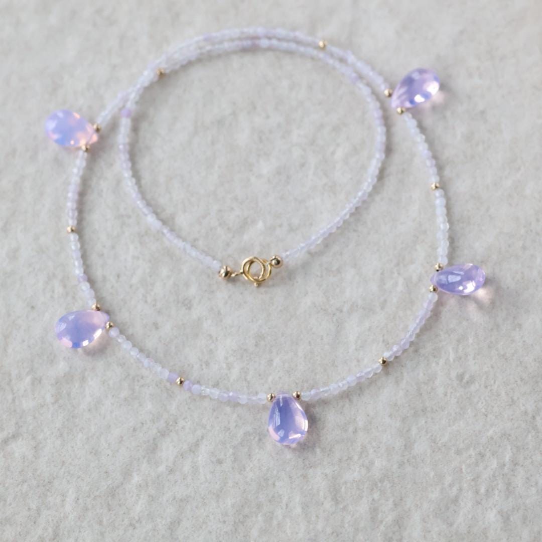 Lavender Quartz Necklace Dainty Opal Beaded Choker Layering Gemstone Crystal Minimalist Jewelry Birthday Gift Women October Birthstone Wife