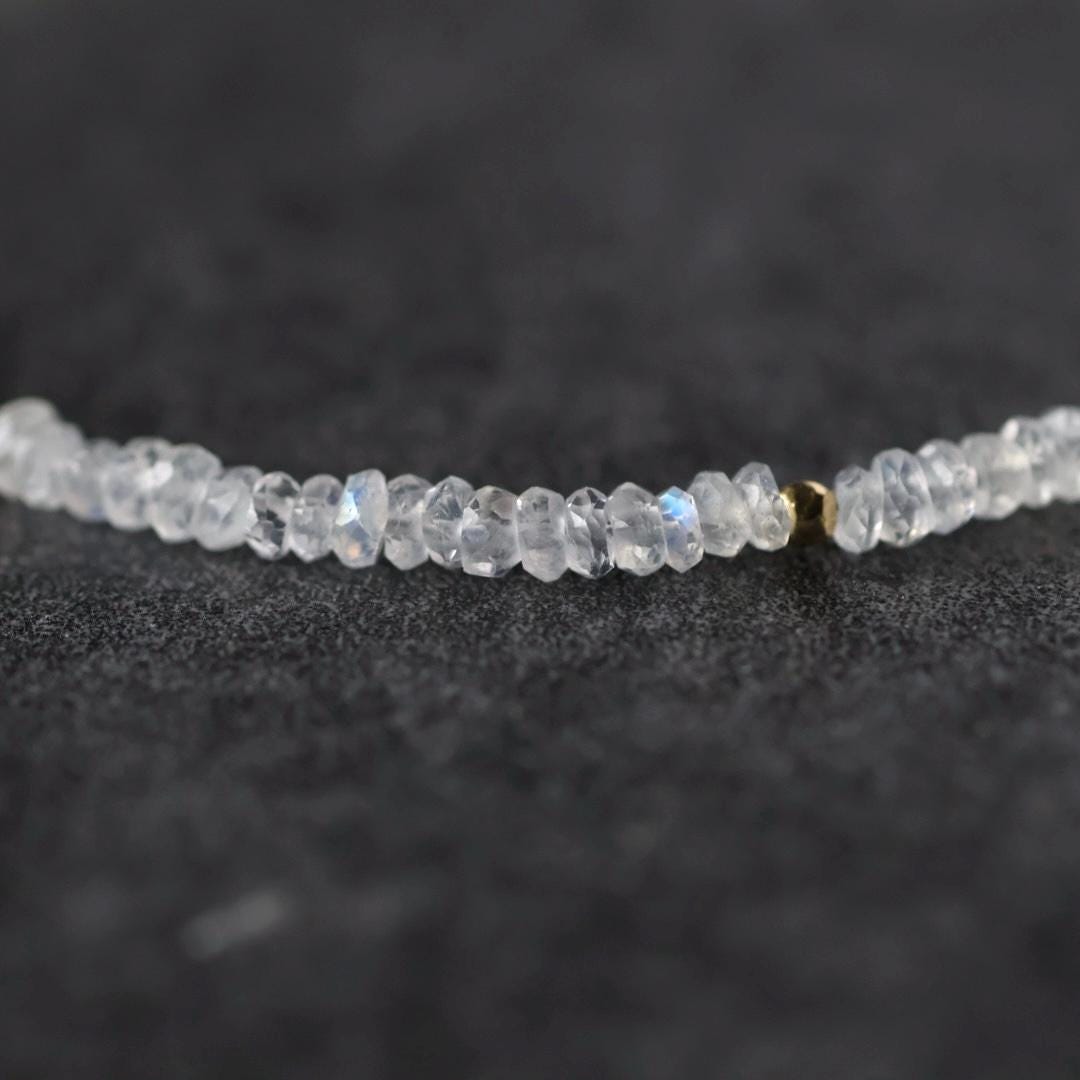 Tiny Rainbow Moonstone Bracelet Dainty Gemstone Beaded Bracelet Minimalist June Birthstone Sparkly Jewelry Gift for Women Bridesmaid Wife