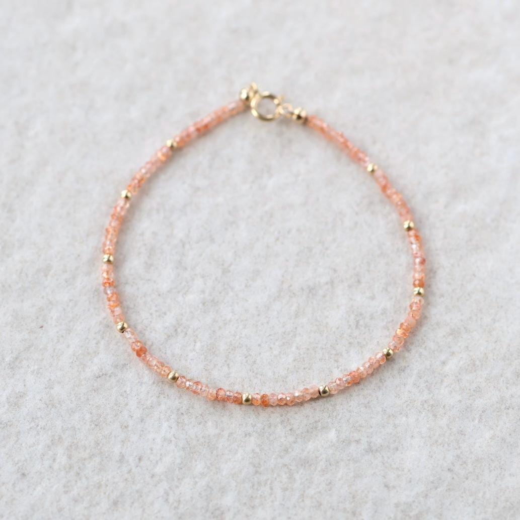 Tiny Sunstone Bracelet Dainty Gemstone Beaded Bracelet Minimalist Jewelry Sparkly Crystal Birthday Gift for Women Abundance Joy Gift