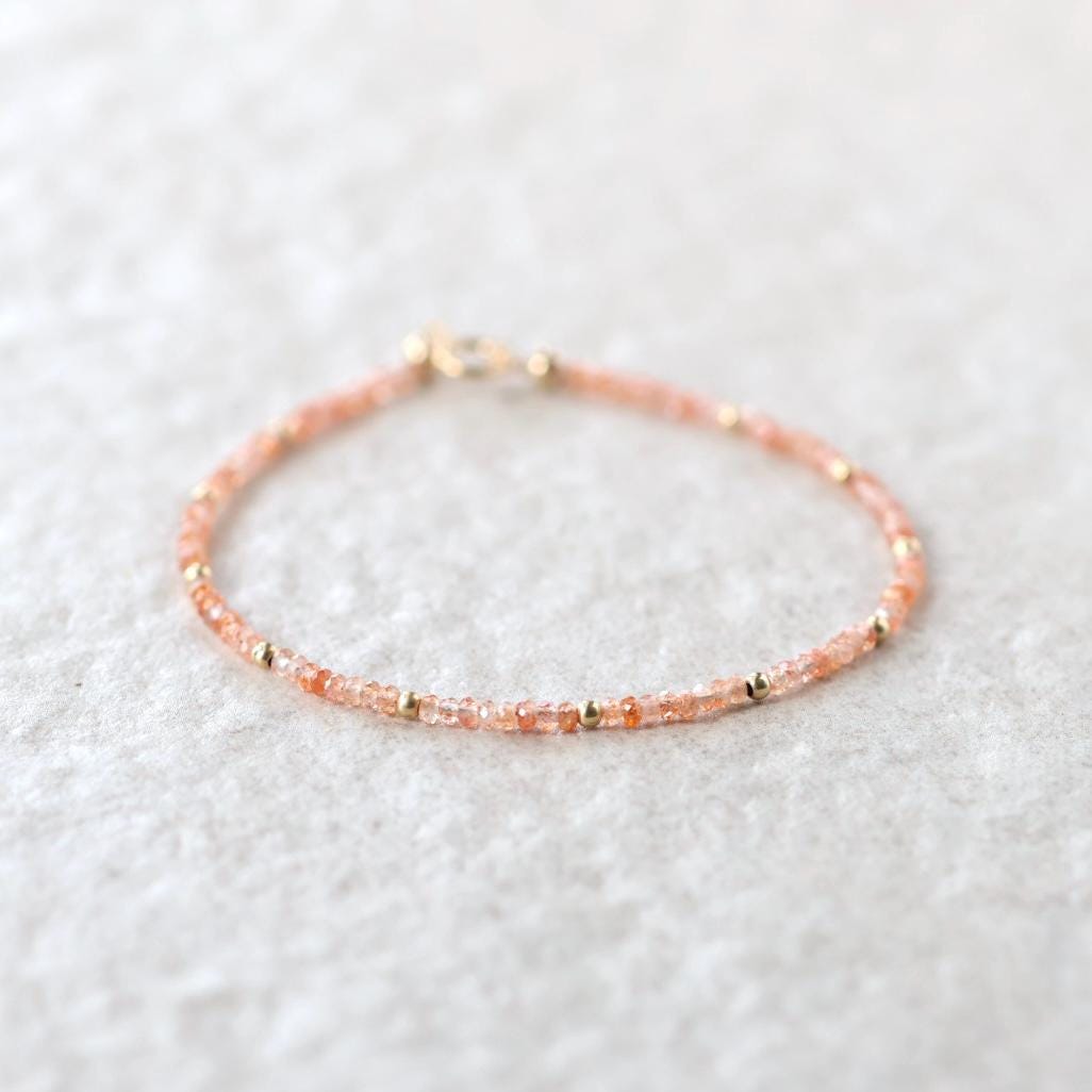Tiny Sunstone Bracelet Dainty Gemstone Beaded Bracelet Minimalist Jewelry Sparkly Crystal Birthday Gift for Women Abundance Joy Gift