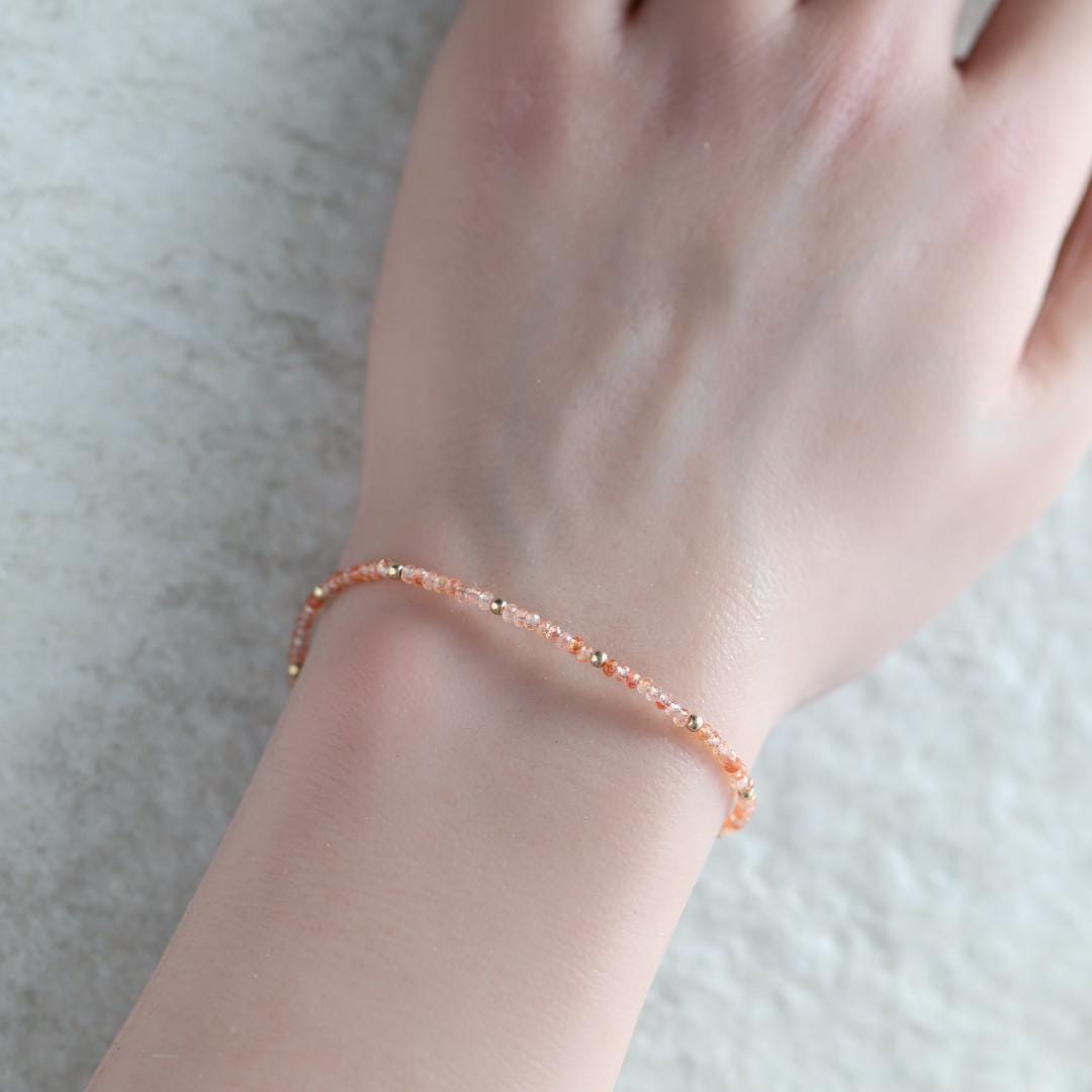 Tiny Sunstone Bracelet Dainty Gemstone Beaded Bracelet Minimalist Jewelry Sparkly Crystal Birthday Gift for Women Abundance Joy Gift