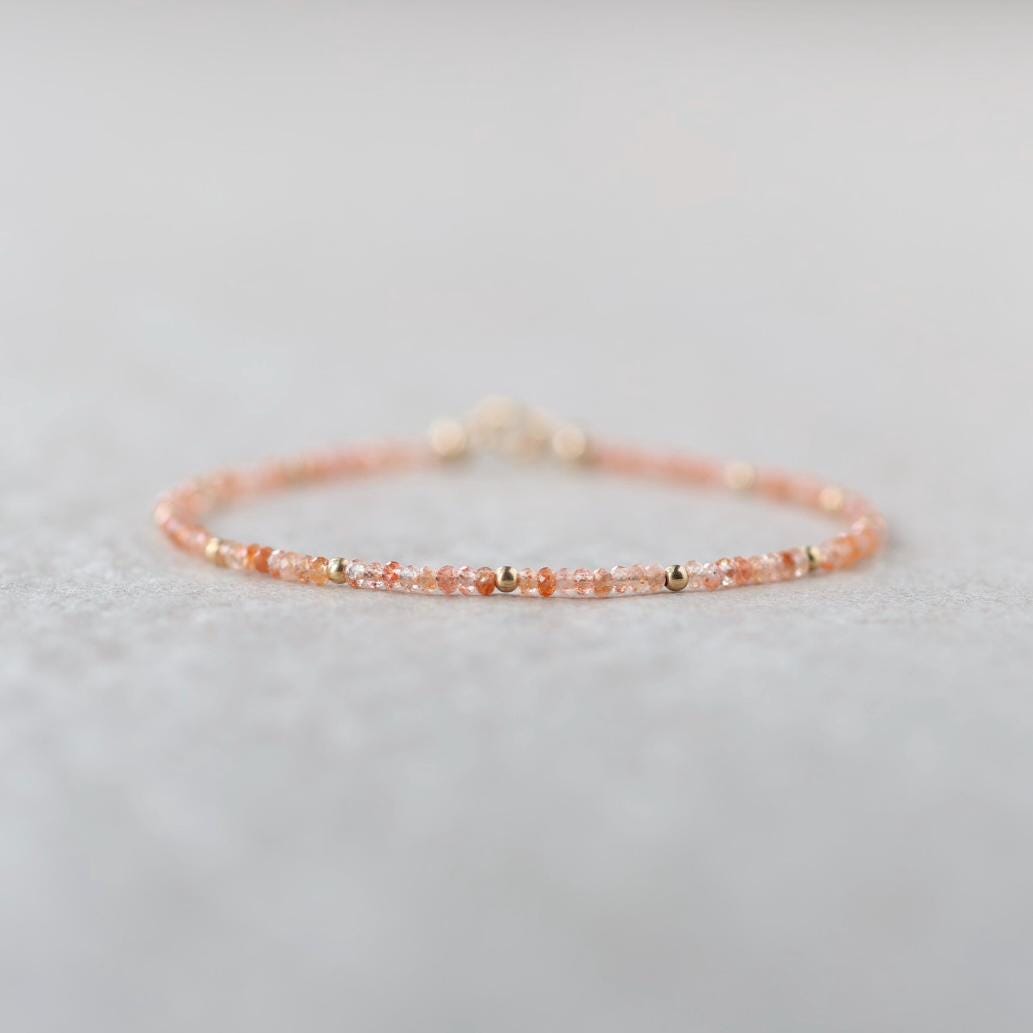 Tiny Sunstone Bracelet Dainty Gemstone Beaded Bracelet Minimalist Jewelry Sparkly Crystal Birthday Gift for Women Abundance Joy Gift