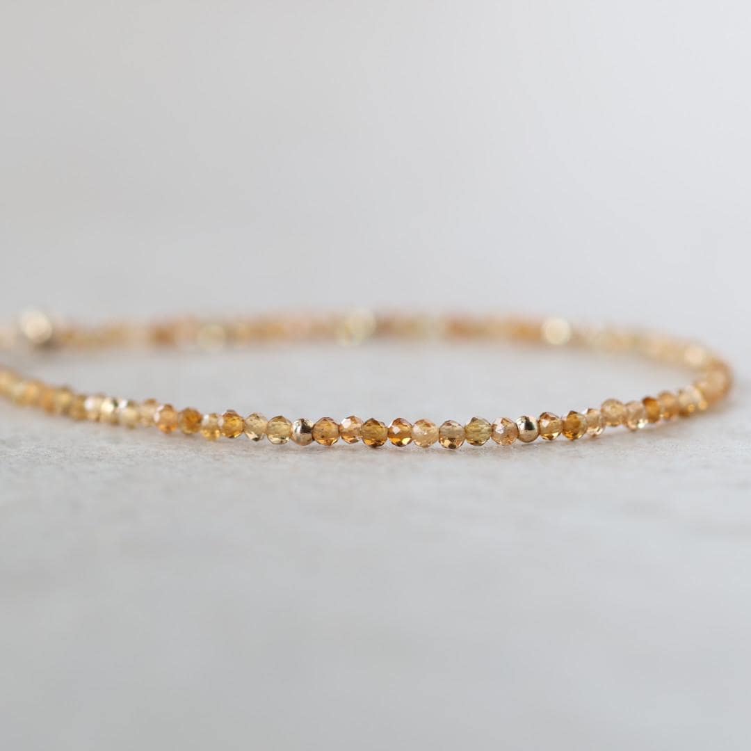 Tiny Yellow Tourmaline Bracelet Dainty Gemstone Beaded Bracelet October Birthstone Crystal Jewelry Minimalist Birthday Gift for Mom Wife