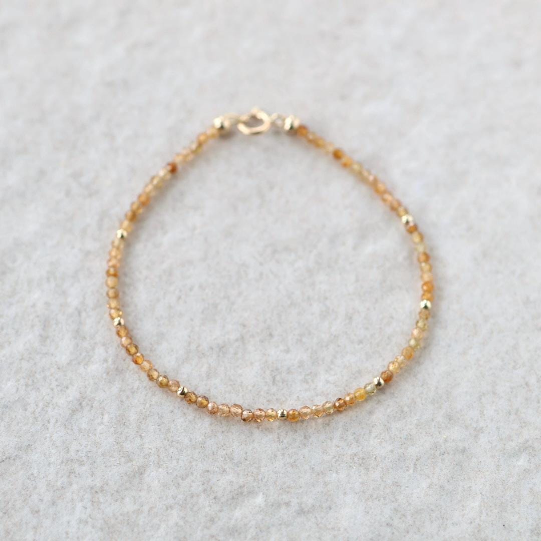 Tiny Yellow Tourmaline Bracelet Dainty Gemstone Beaded Bracelet October Birthstone Crystal Jewelry Minimalist Birthday Gift for Mom Wife
