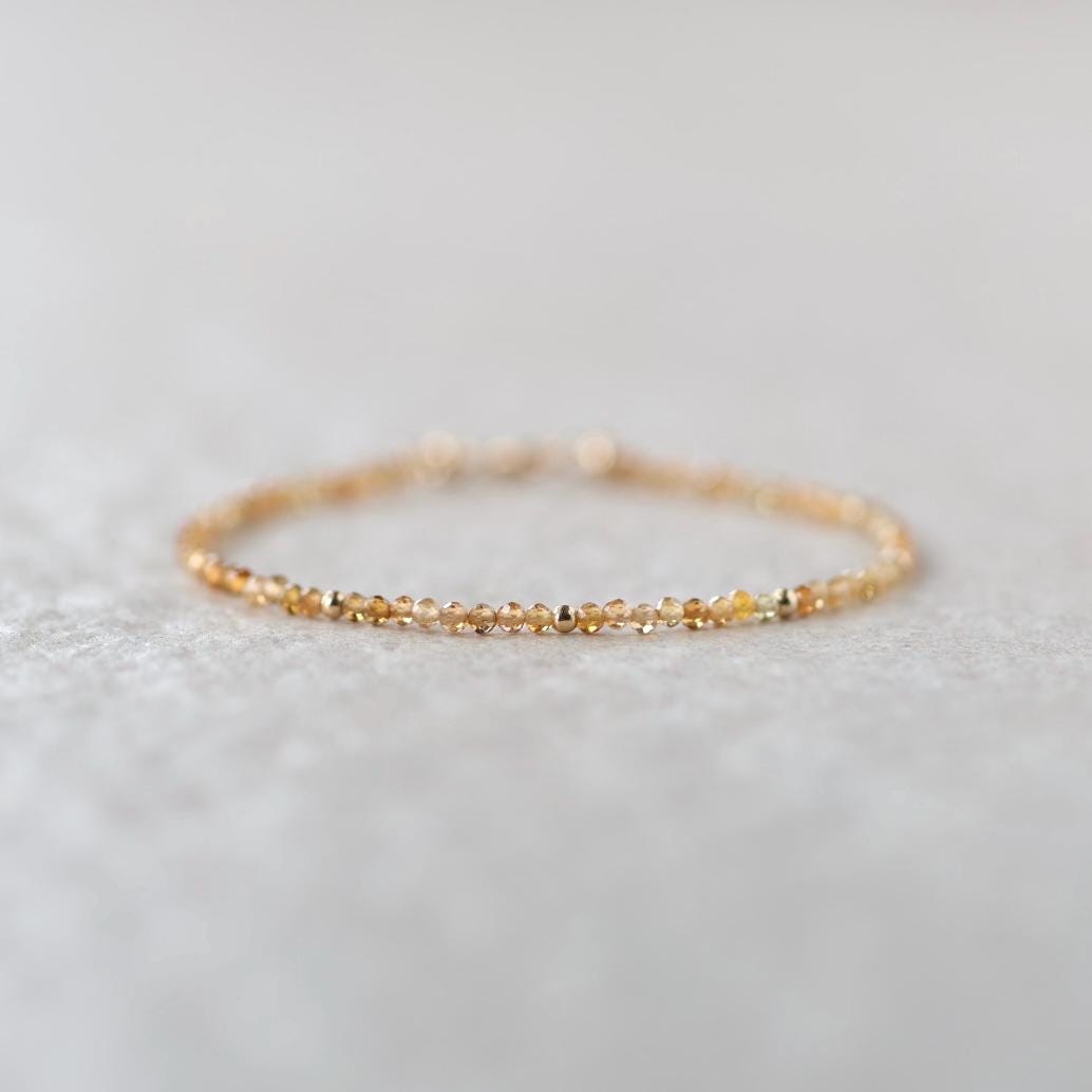 Tiny Yellow Tourmaline Bracelet Dainty Gemstone Beaded Bracelet October Birthstone Crystal Jewelry Minimalist Birthday Gift for Mom Wife