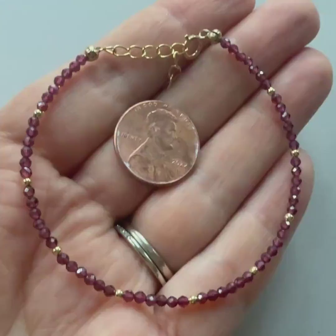 Tiny Garnet Bracelet Dainty Gemstone Beaded Bracelet Red Crystal Boho Chic Minimalist Jewelry January Birthstone Gift Birthday Mom Wife