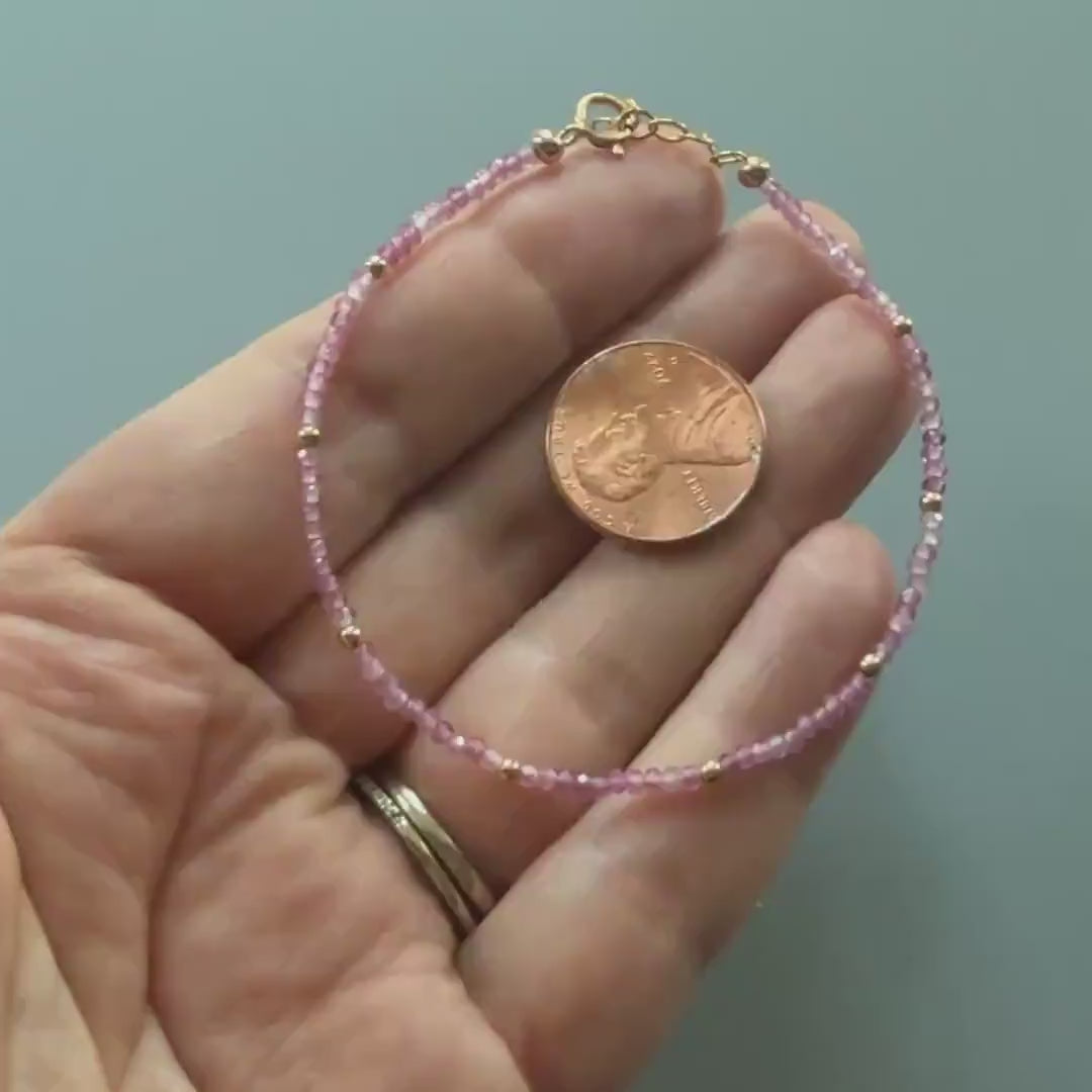 Tiny Pink Tourmaline Bracelet Dainty Gemstone Beaded Bracelet October Birthstone Pink Crystal Jewelry Minimalist Birthday Gift for Mom Wife