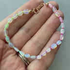 Tiny Opal Knot Bracelet Dainty Rainbow Neon Silk Knotted Jewelry Minimalist Bracelet Crystal October Birthstone Birthday Gift for Women