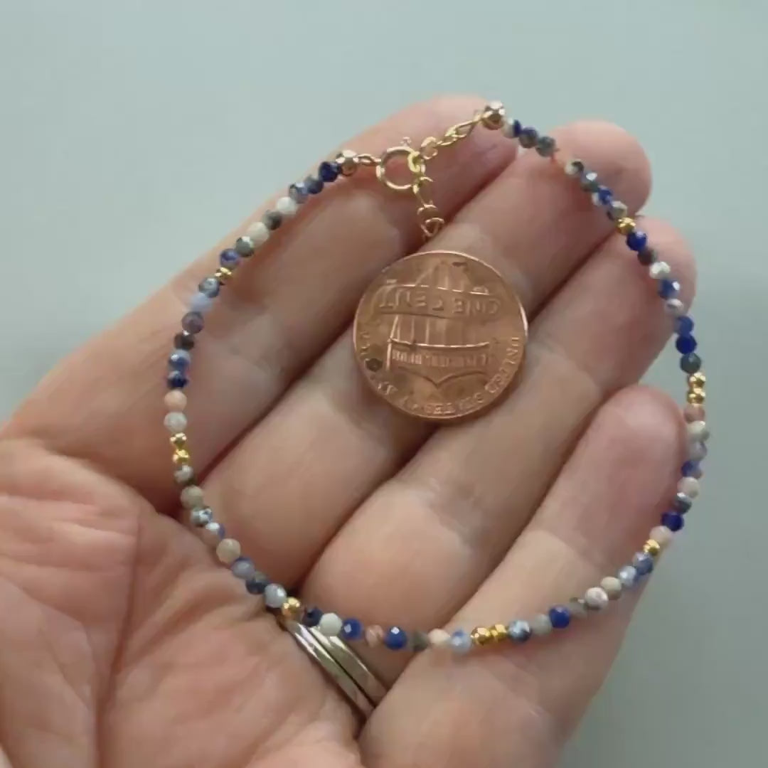 Tiny Sunset Sodalite Bracelet Dainty Gemstone Beaded Bracelet Stacking Minimalist Crystal Bracelet Healing Jewelry Birthday Gift Wife Host