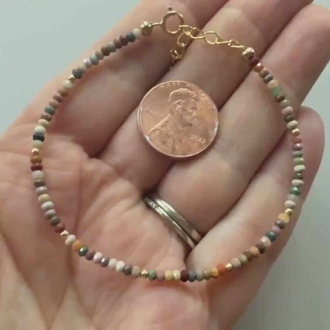 Tiny Fancy Jasper Bracelet Dainty Ocean Jasper Rainbow Crystal Bracelet Gemstone Delicate Minimalist Jewelry Healing Birthday Gift Mom Wife