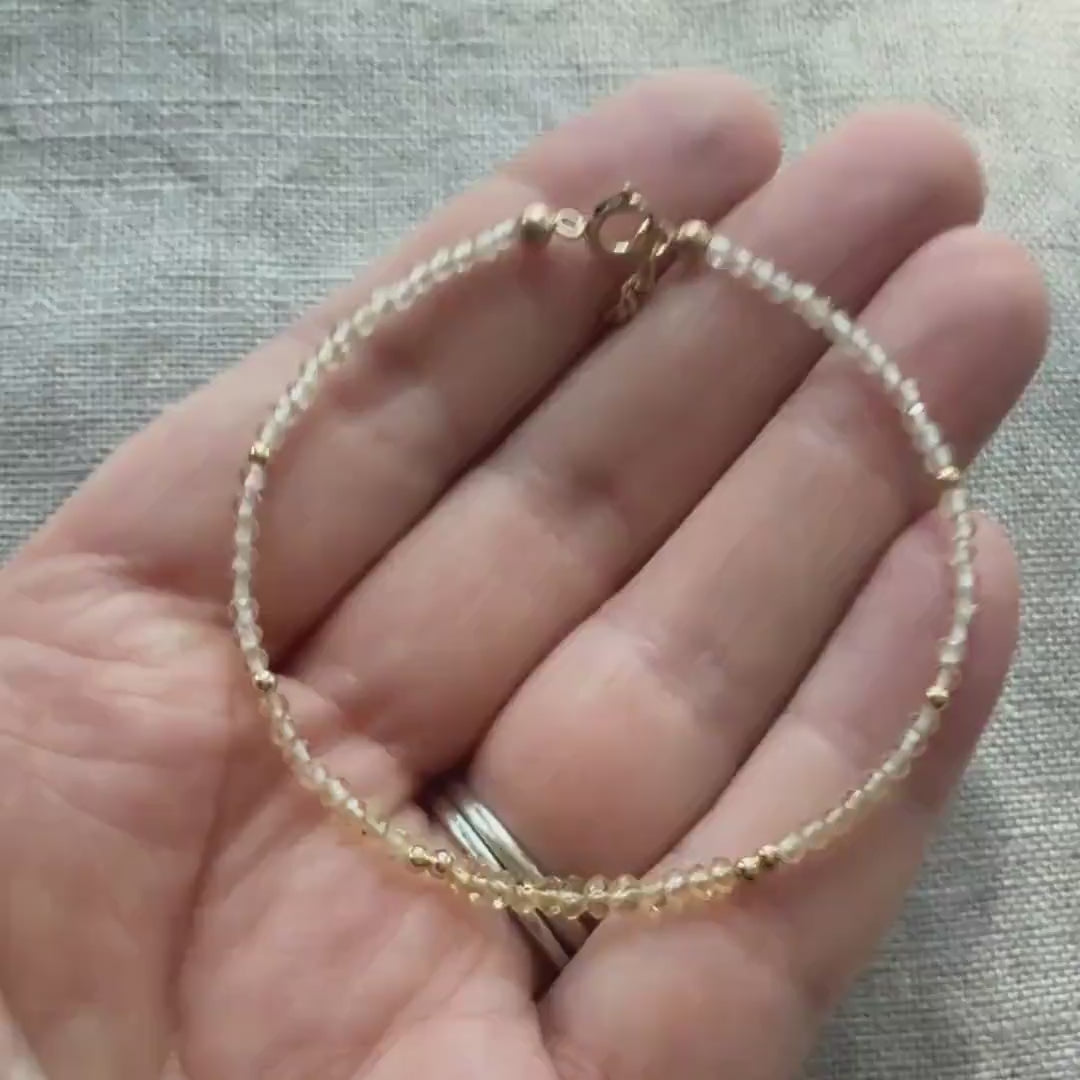 Tiny Citrine Bracelet Dainty Gemstone Beaded Bracelet Yellow Crystal Minimalist Jewelry November Birthstone Gift for Women Mom Wife Daughter