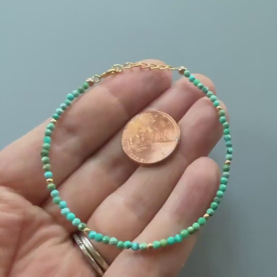 Tiny Arizona Turquoise Bracelet Dainty Gemstone Beaded Bracelet Blue Crystal December Birthstone Jewelry Minimalist Birthday Gift Bride Wife