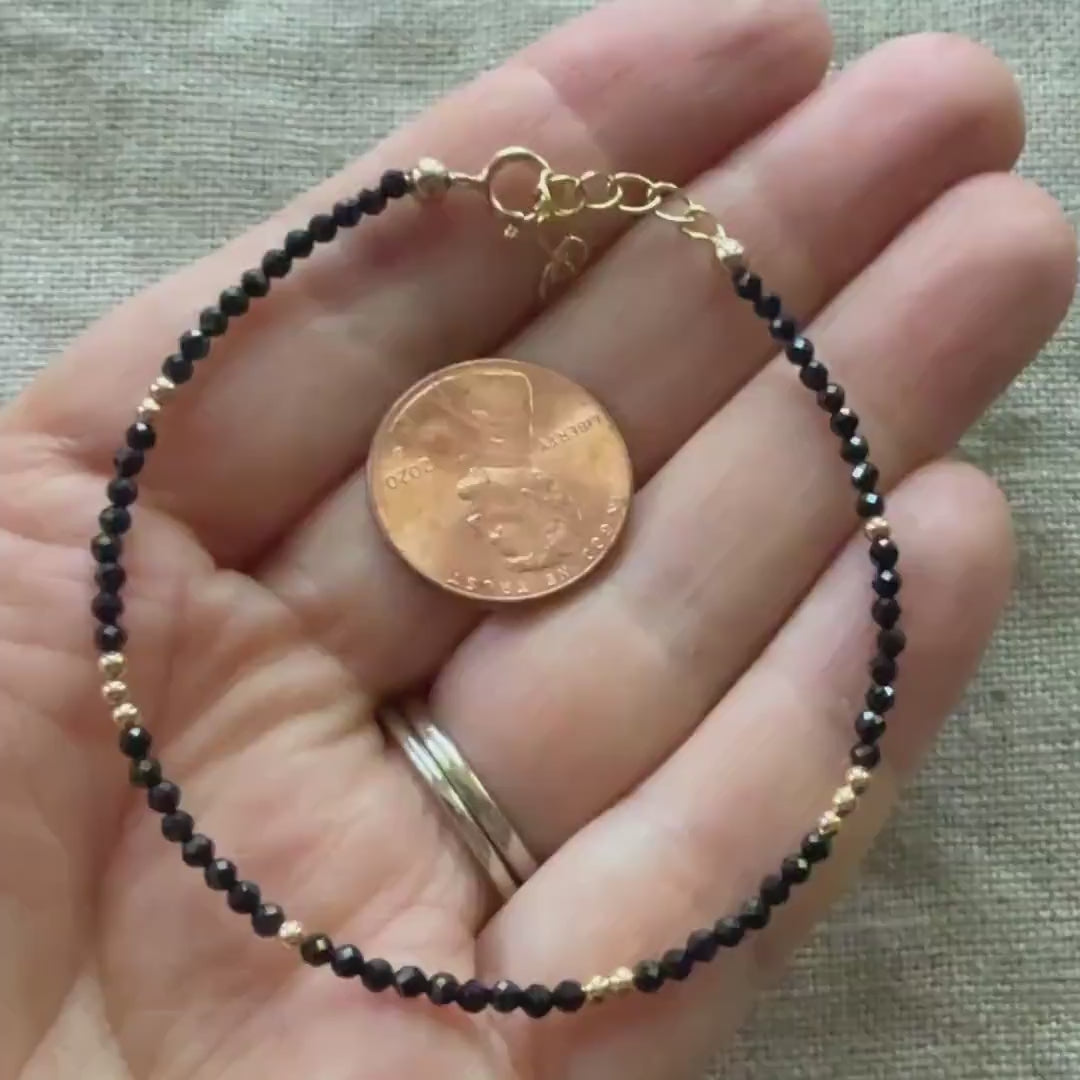 Tiny Black Spinel Bracelet Dainty Gemstone Beaded Bracelet Sparkly Black Crystal Jewelry Minimalist Birthday Gift Mom Wife Sister Christmas