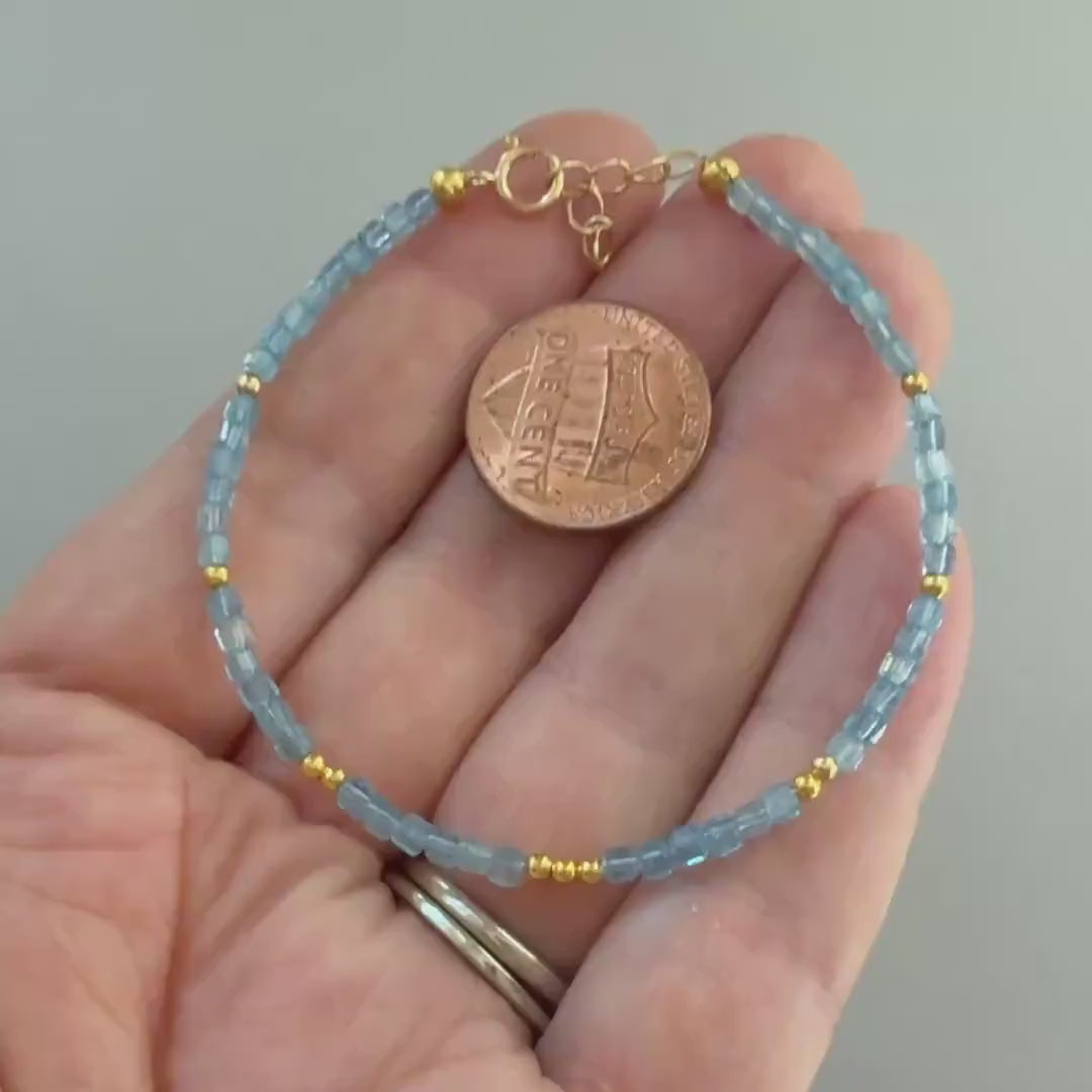 Tiny Aquamarine Bracelet Dainty Santa Maria Gemstone Beaded Bracelet Blue Crystal Jewelry Minimalist March Birthstone Birthday Gift Mom Wife