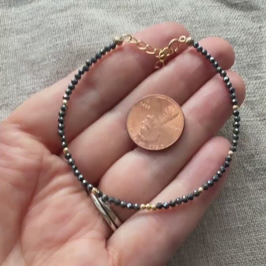 Tiny Hematite Bracelet Dainty Gemstone Beaded Bracelet Sparkly Crystal Jewelry Minimalist Protection Jewelry Stacking Birthday Gift Women