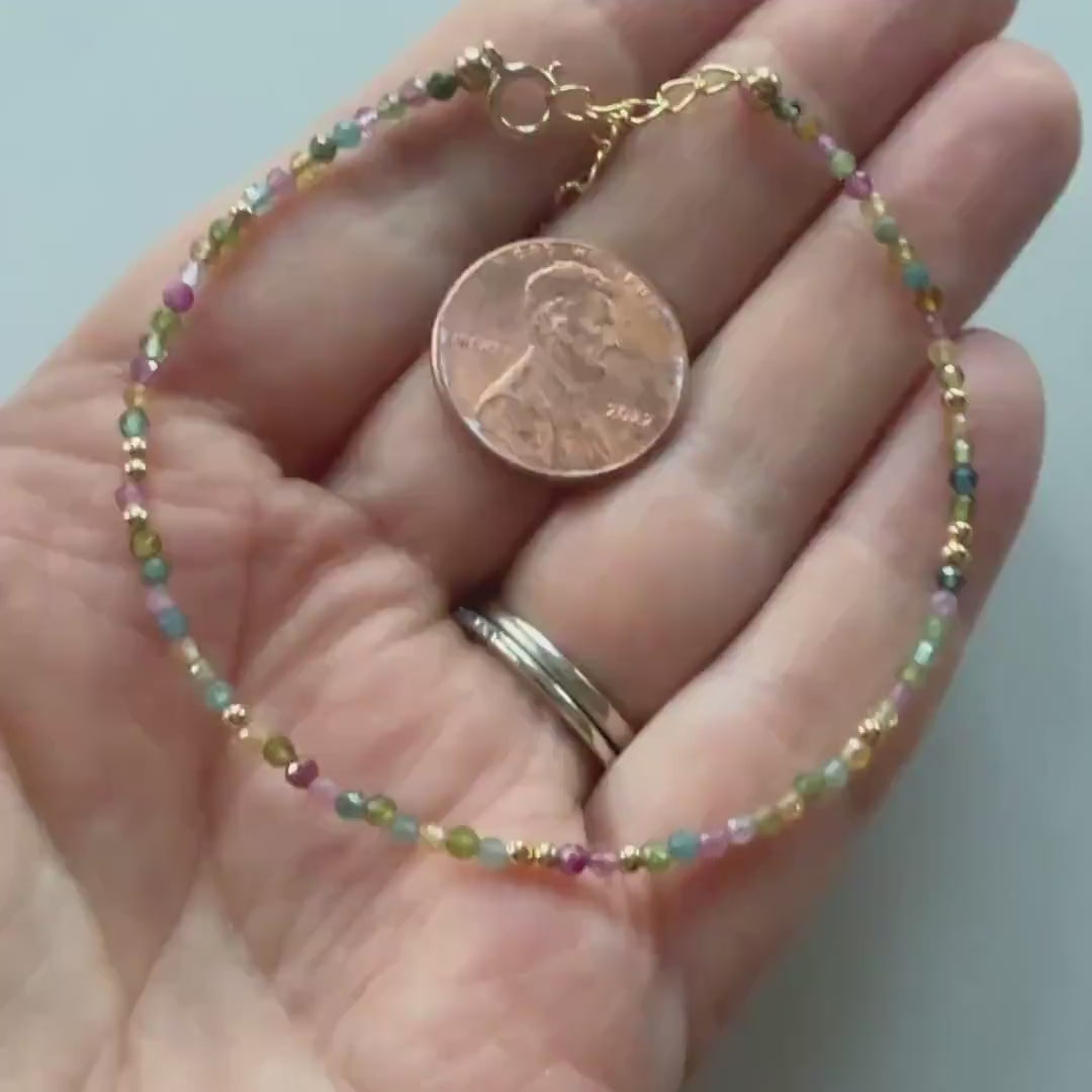 Tiny Watermelon Tourmaline Bracelet Dainty Tourmaline Jewelry Minimalist Bracelet Rainbow Crystal bracelet October Birthstone Birthday Gift