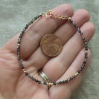 Tiny Obsidian Bracelet Dainty Sparkly Gemstone Beaded Bracelet Minimalist Black Crystal Bracelet Protection Birthday Gift Christmas Mom Wife