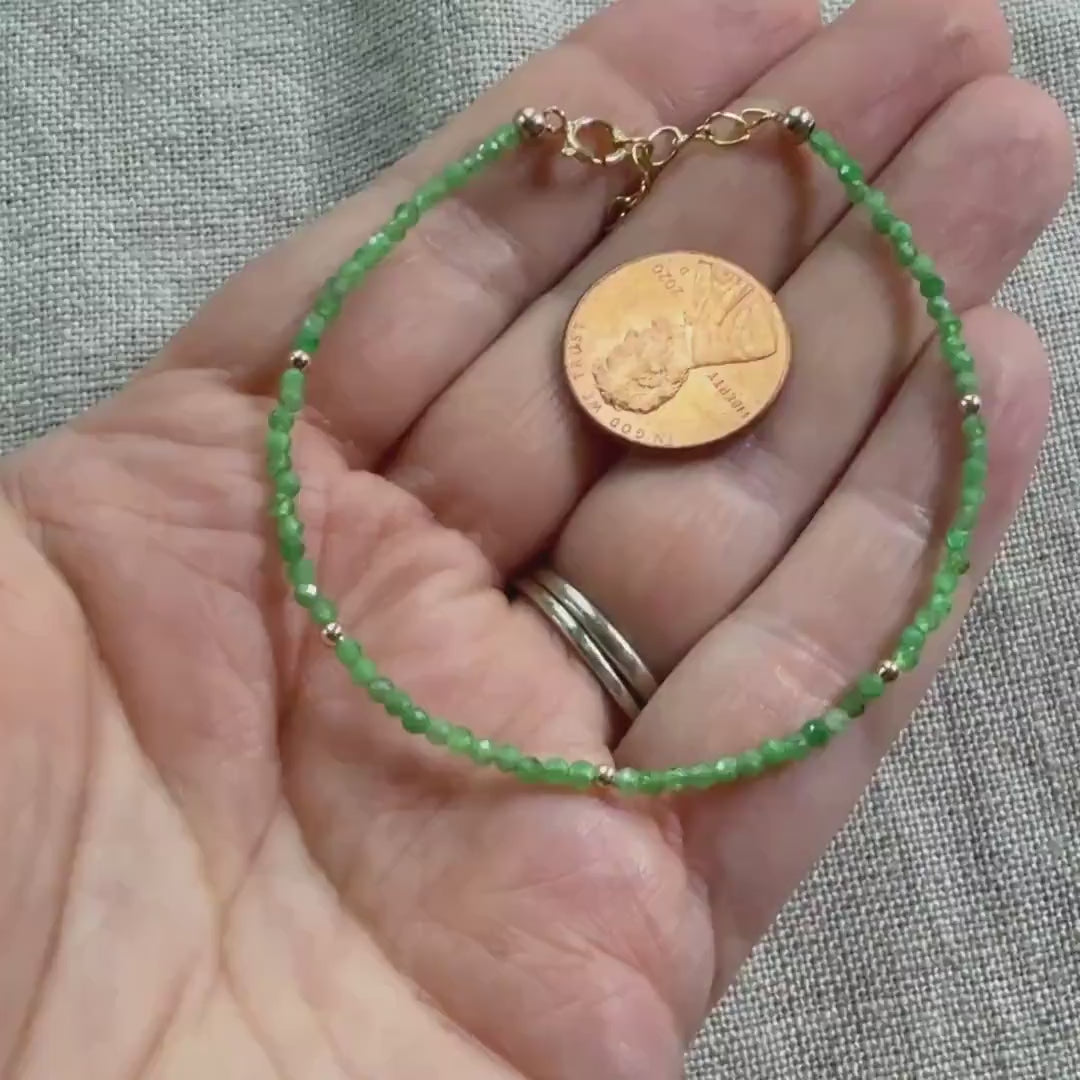 Tiny Tsavorite Bracelet Dainty Green Garnet Gemstone Beaded Bracelet Crystal Minimalist Jewelry January Birthstone Gift Birthday Mom Wife