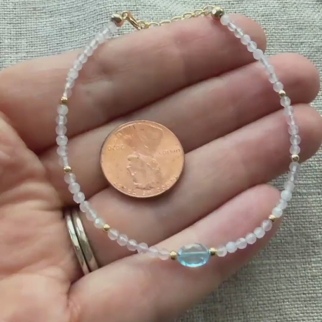 Tiny Pink Morganite Bracelet Dainty Swiss Blue Topaz Gemstone Beaded Jewelry Minimalist Crystal Bracelet Birthday Gift For Women Daughter
