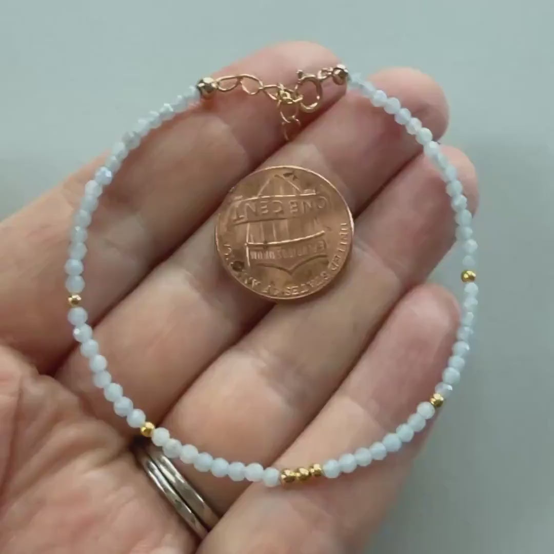 Tiny Angelite Bracelet Dainty Pale Blue Gemstone Beaded Bracelet Everyday Stacking Jewelry Minimalist Crystal Birthday Gift Wife Daughter