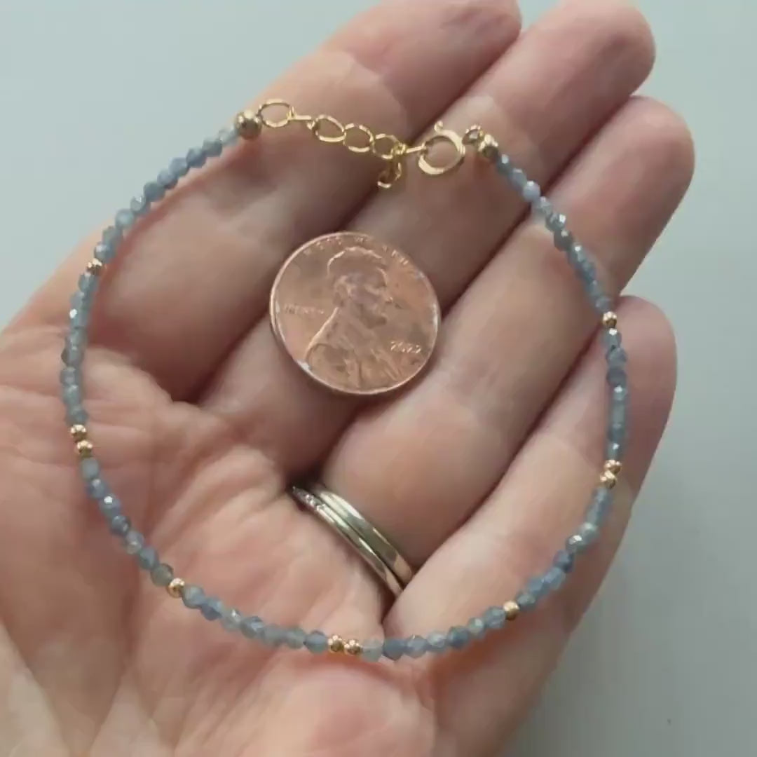 Tiny Sapphire Bracelet Dainty Gemstone Beaded Bracelet Minimalist Blue Crystal Jewelry September Birthstone Birthday Gift for Women Mom Wife