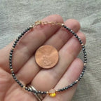 Tiny Hematite Bracelet Dainty Gemstone Beaded Bracelet Madeira Citrine Crystal Jewelry Minimalist Stacking Birthday Gift for Women Daughter