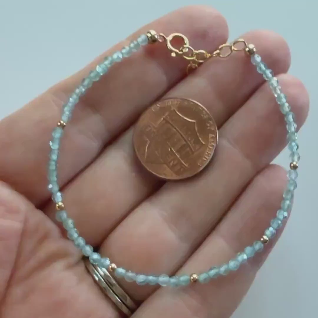 Tiny Sky Blue Apatite Bracelet Dainty Gemstone Beaded Bracelet Crystal Jewelry Minimalist Boho Chic Birthday Gift for Mom Wife Bridesmaids