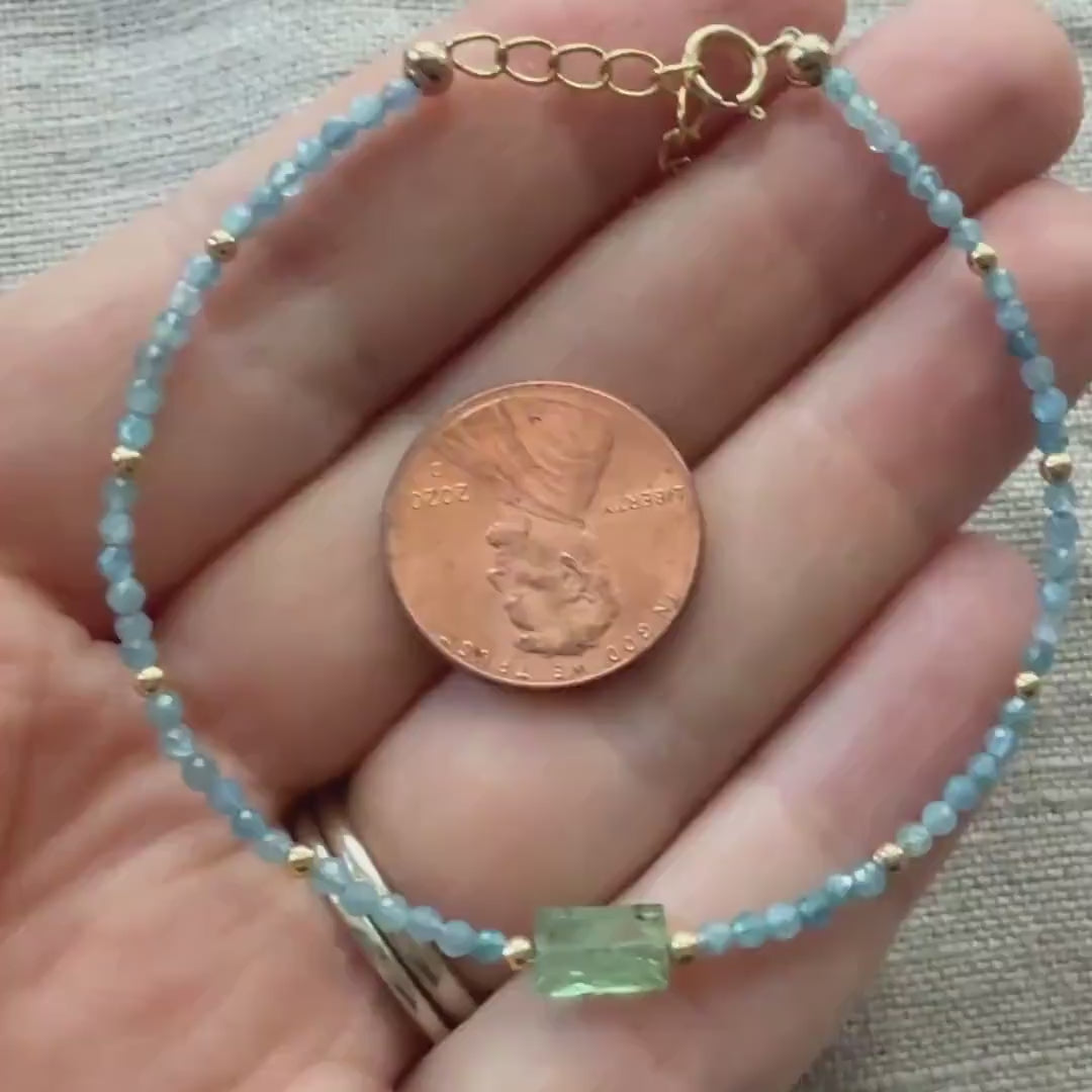 Tiny Kyanite Bracelet Dainty Green Paraiba Kyanite Gemstone Beaded Bracelet Minimalist Jewelry Crystal Birthday Gift for Women Daughter