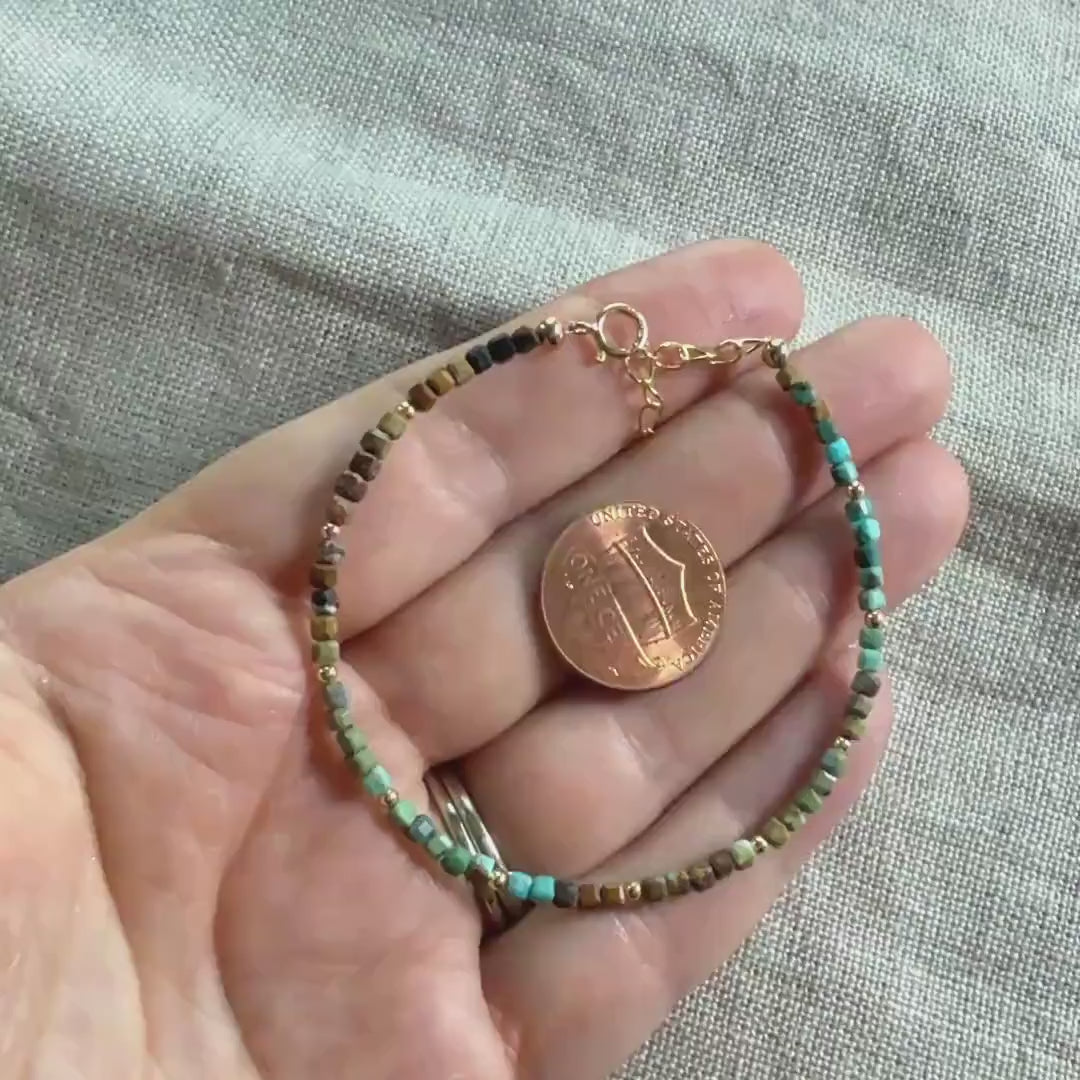 Tiny Arizona Turquoise Bracelet Dainty December Birthstone Bracelet Delicate Minimalist Jewelry Birthday Gift Mothers Day Christmas Mom Wife