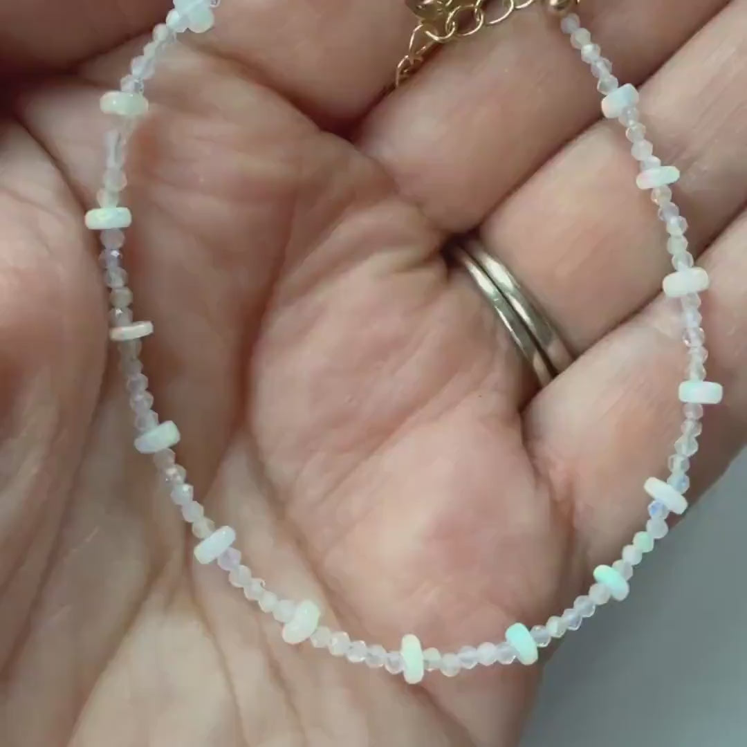 Tiny Ethiopian Opal Bracelet Dainty Gemstone Beaded Minimalist Opal Jewelry October Birthstone Mom Birthday Gift 14th Anniversary Wife Mom