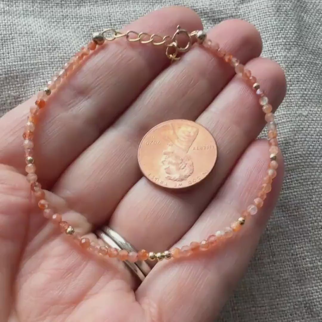 Tiny Sunstone Bracelet Dainty Gemstone Beaded Bracelet Minimalist Jewelry Sparkly Crystal Birthday Gift for Women Abundance Joy Mom Gift