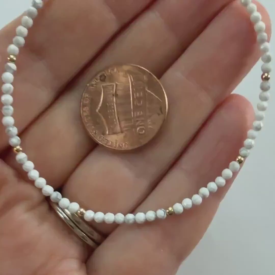 Tiny Howlite Bracelet Dainty White Small Bead Minimalist Jewelry Stacking Protection Bracelet Birthday Gift for Women Bridesmaids Daughter