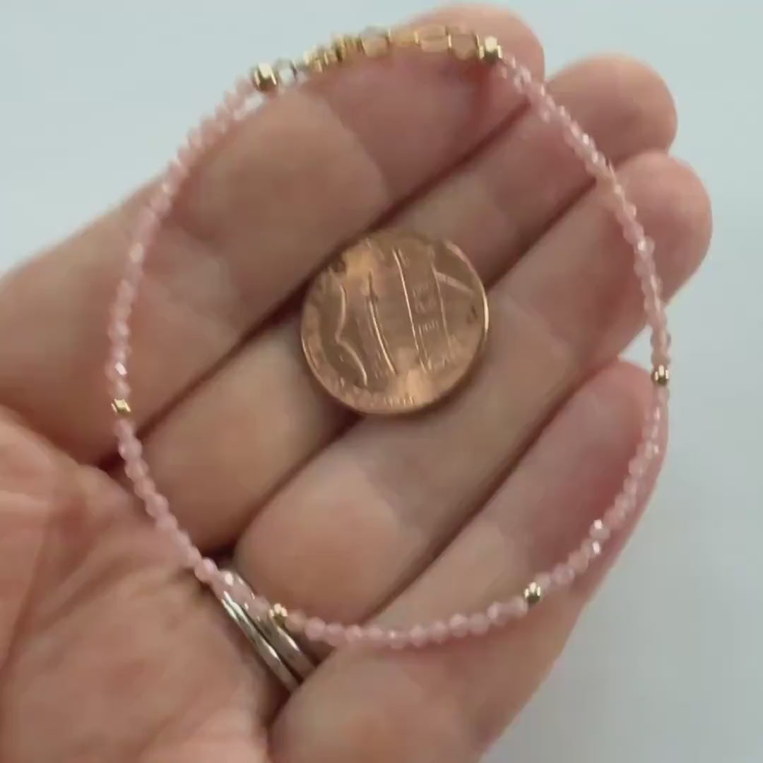 Tiny Rhodochrosite Bracelet Dainty Gemstone Beaded Bracelet Stacking Crystal Jewelry Minimalist Birthday Gift for Women Mom Wife Daughter