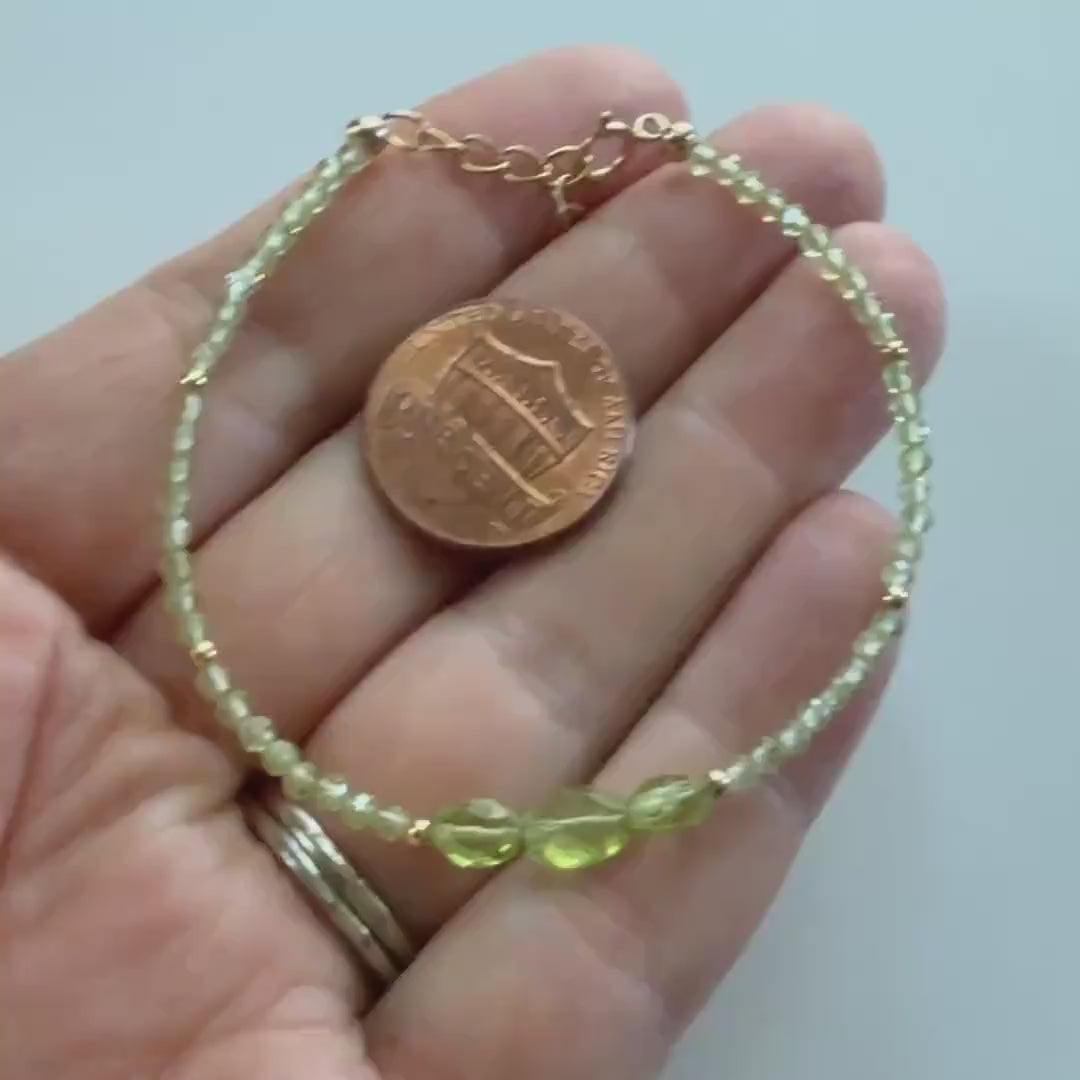 Tiny Peridot Bracelet Dainty Gemstone Beaded Bracelet Green Crystal Jewelry Minimalist  August Birthstone Birthday Gift Mom Wife Sister