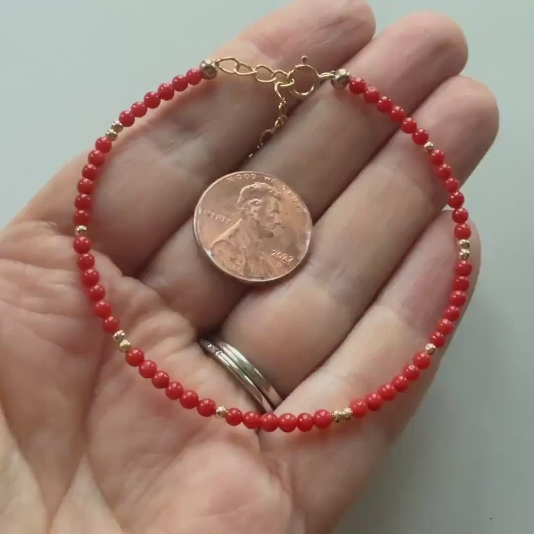 Tiny Italian Coral Bracelet Dainty Red Coral Jewelry Minimalist Coral Bracelet October Birthstone 35th anniversary gift Birthday Gift Mom