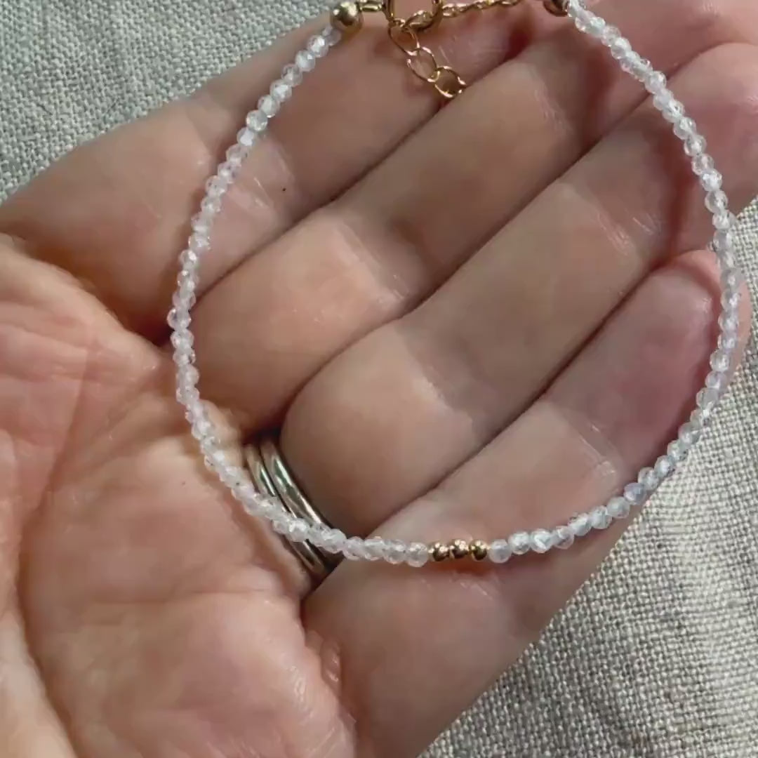 Tiny Diamond Bracelet White Zircon Dainty Gemstone Beaded Bracelet Sparkly Crystal Minimalist April Birthstone Birthday Gift for Women