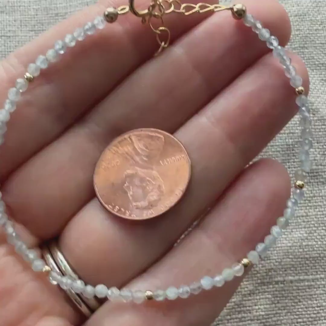 Tiny Montana Sapphire Bracelet Dainty Beaded Bracelet September Birthstone Sparkly Bracelet Cute Minimalist Jewelry Gift for Women  Daughter