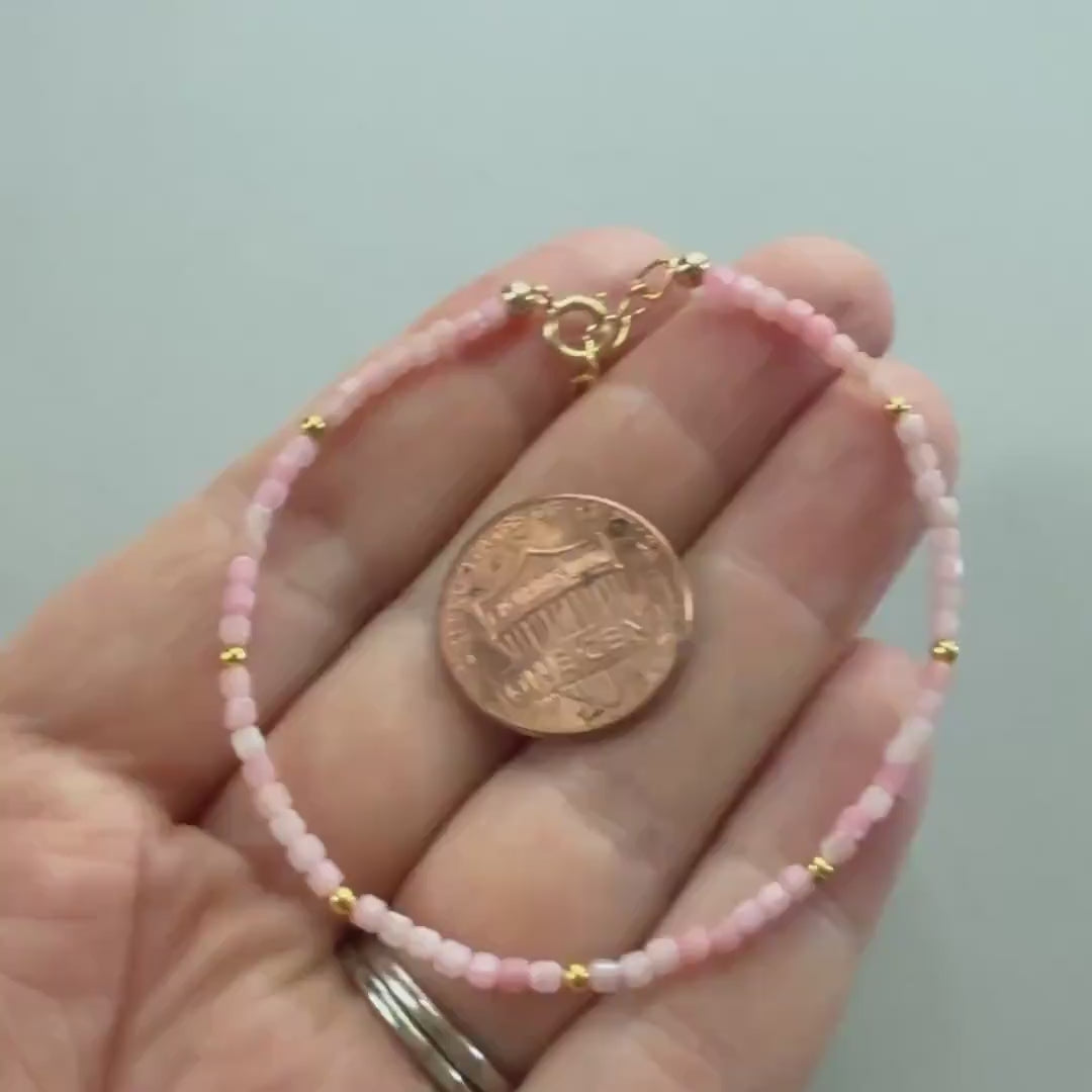 Tiny Pink Opal Bracelet Dainty Gemstone Beaded Bracelet October Birthstone Minimalist Trendy Bracelet Crystal Mom Birthday Gift for Wife Mom