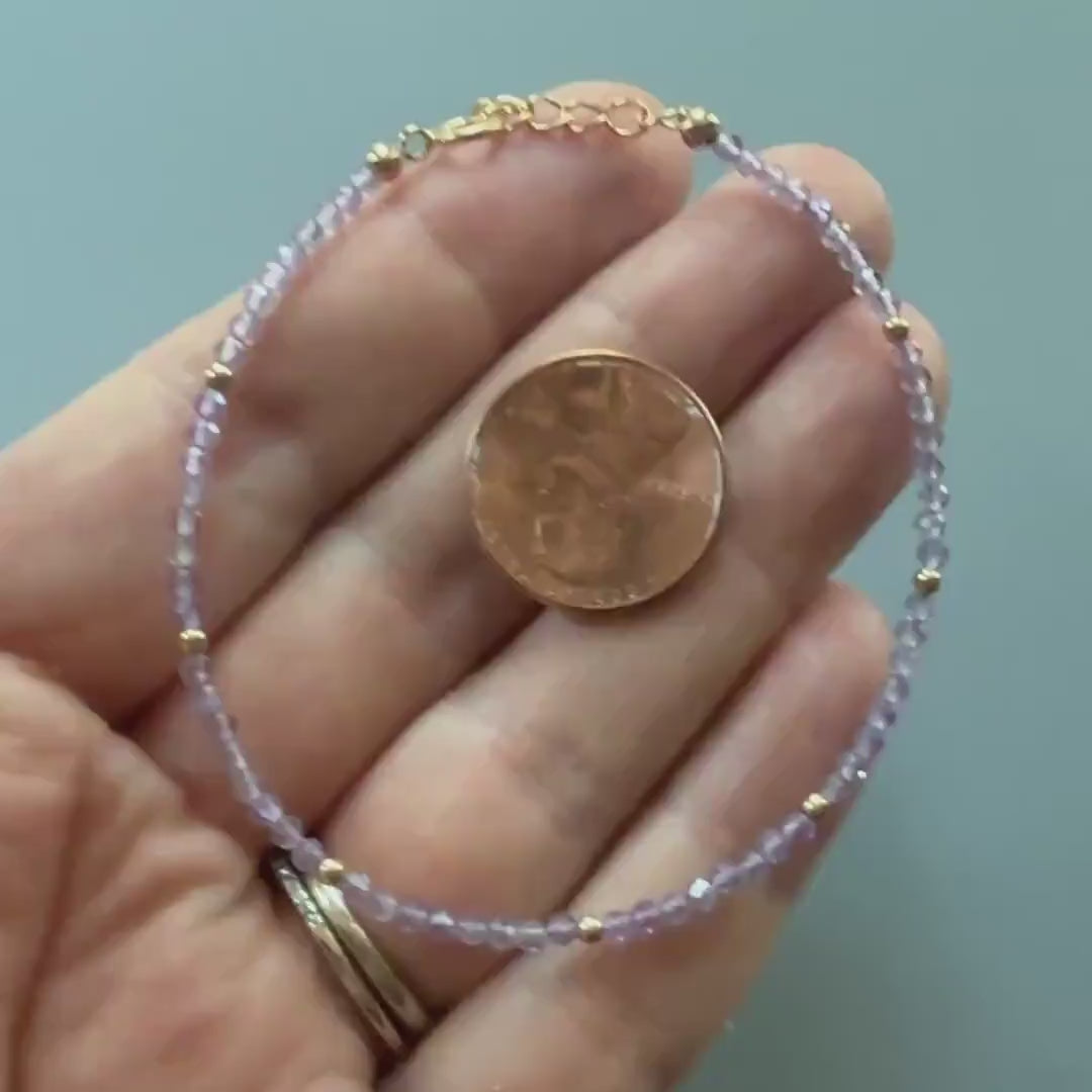 Tiny Pink Amethyst Bracelet Dainty Lilac Gemstone Beaded Bracelet Crystal Jewelry Minimalist February Birthstone July Birthday Gift