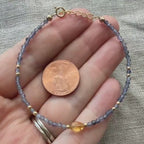 Tiny Iolite Bracelet Dainty Citrine Gemstone Beaded Bracelet Blue Crystal Jewelry Minimalist November Birthstone Birthday Gift for Women