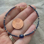 Tiny Blue Sapphire Bracelet Dainty Gemstone Beaded Bracelet Crystal Minimalist Jewelry September Birthstone Gift for Women Wife Daughter