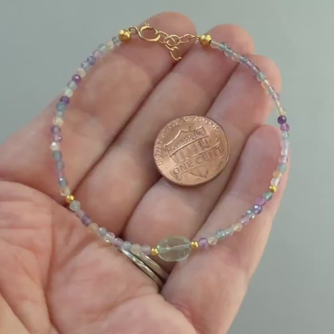 Tiny Fluorite Bracelet Dainty Gemstone Beaded Bracelet Colorful Jewelry Boho Chic Rainbow Jewelry Stacking Birthday Gift Wife Mom Sister