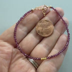 Tiny Rhodolite Bracelet Dainty Purple Garnet Bracelet Stacking Gemstone Beaded Crystal Jewelry Minimalist January Birthstone Gift Birthday