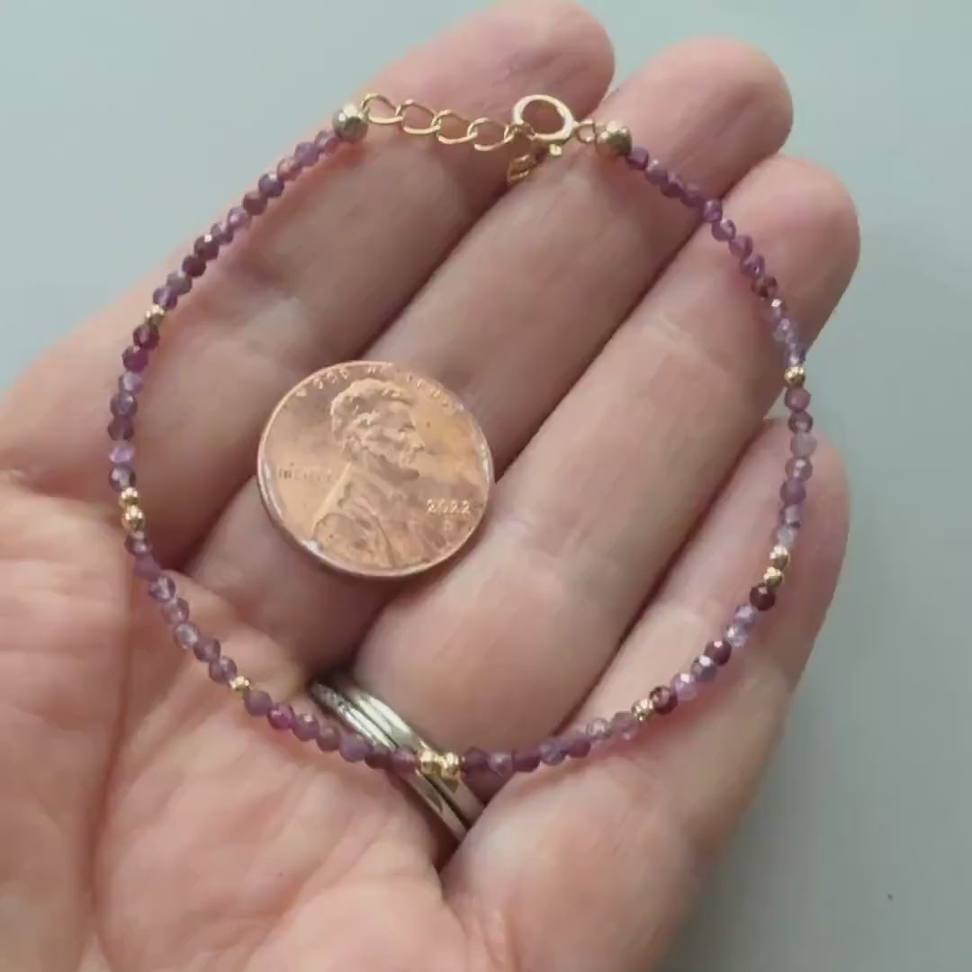 Tiny Ruby Bracelet Dainty Beaded Pink Gemstone Bracelet Minimalist July Birthstone Jewelry Crystal Birthday Gift 40th Anniversary Mom Wife