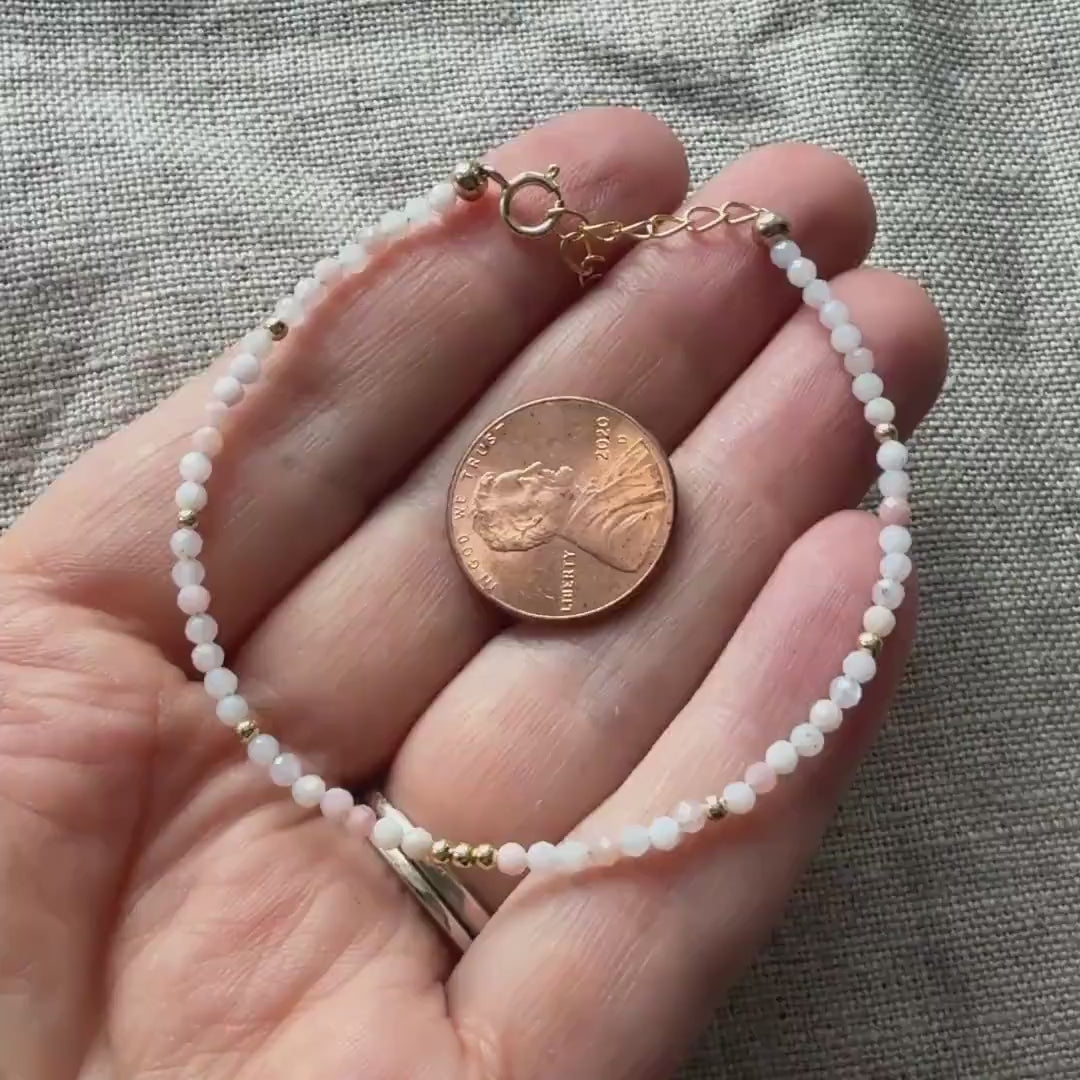 Tiny Pink Opal Bracelet Dainty Gemstone Beaded Bracelet October Birthstone Minimalist Trendy Bracelet Crystal Mom Birthday Gift for Wife Mom