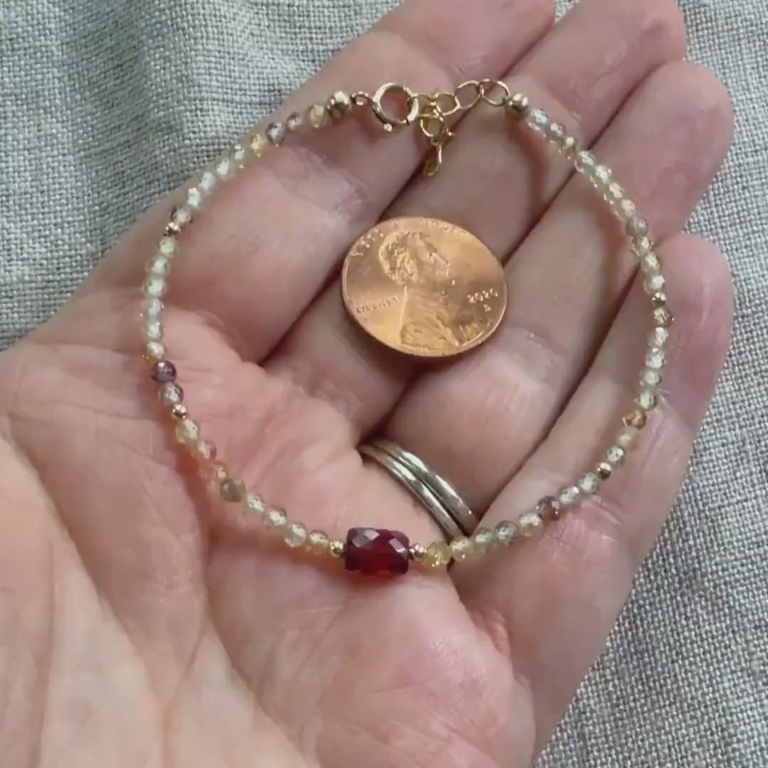 Tiny Zircon Bracelet Dainty Garnet Gemstone Beaded Bracelet Sparkly Crystal Jewelry Minimalist January Birthstone Birthday Gift for Women