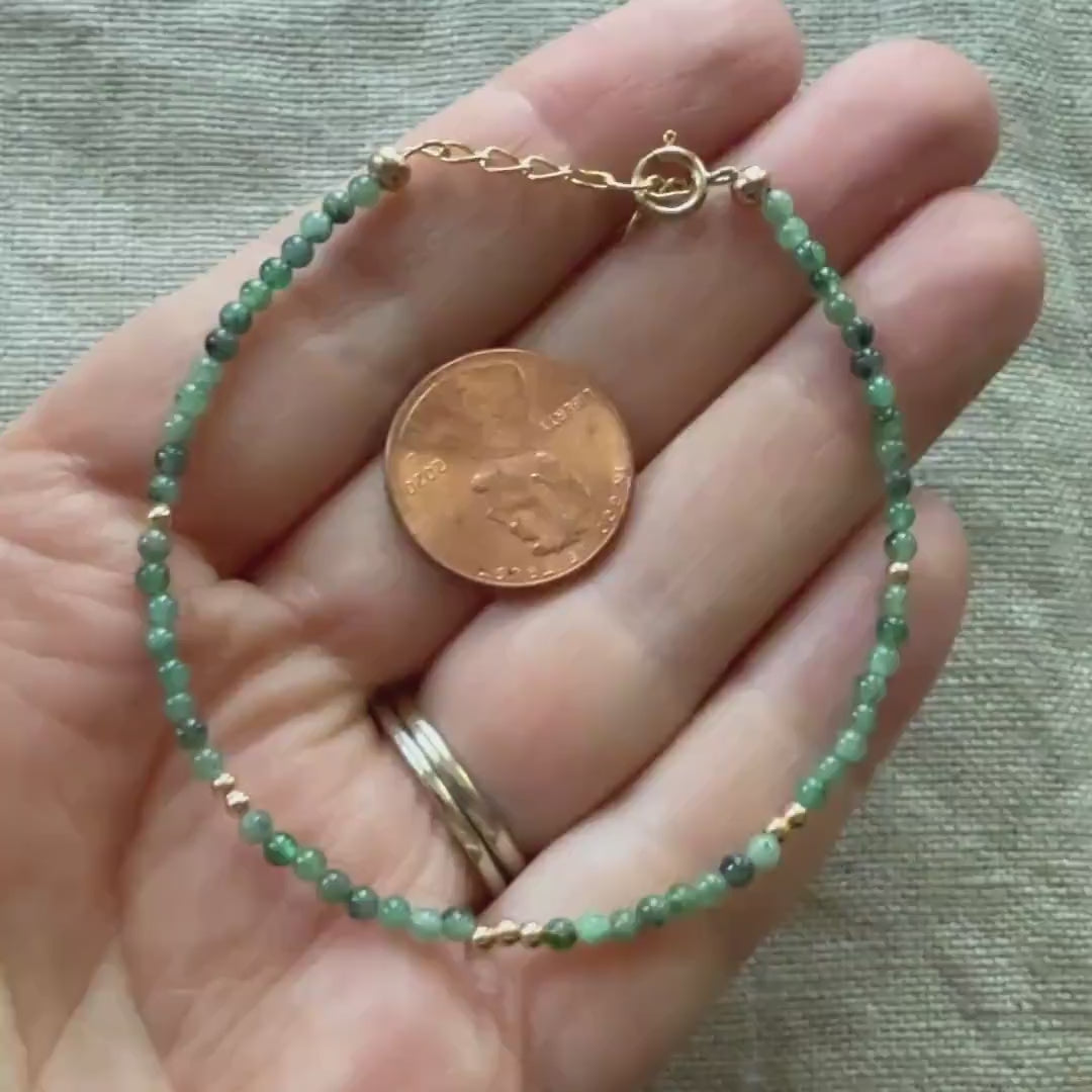 Tiny Emerald Bracelet Dainty Gemstone Beaded Bracelet May Birthstone Jewelry Green Crystal Bracelet Minimalist Birthday Gift Wife Daughter