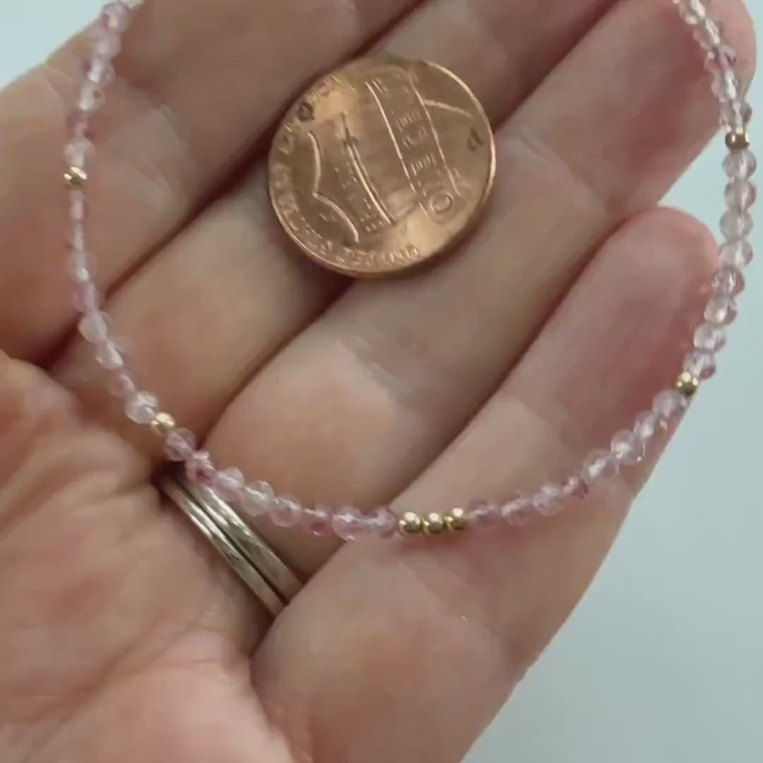 Tiny Strawberry Quartz Bracelet Dainty Gemstone Beaded Bracelet Minimalist Jewelry Self Love Gift Self Care Birthday Gift Bridesmaid Wife