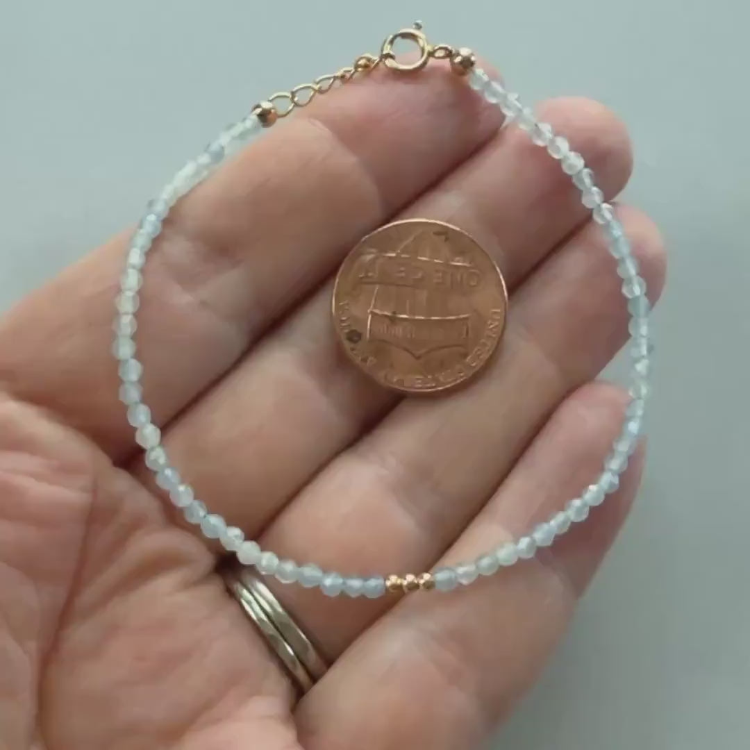 Tiny Lemurian Bracelet Dainty Blue Gemstone Beaded Bracelet Everyday Jewelry Everyday Minimalist Crystal Birthday Gift Mom Wife Daughter