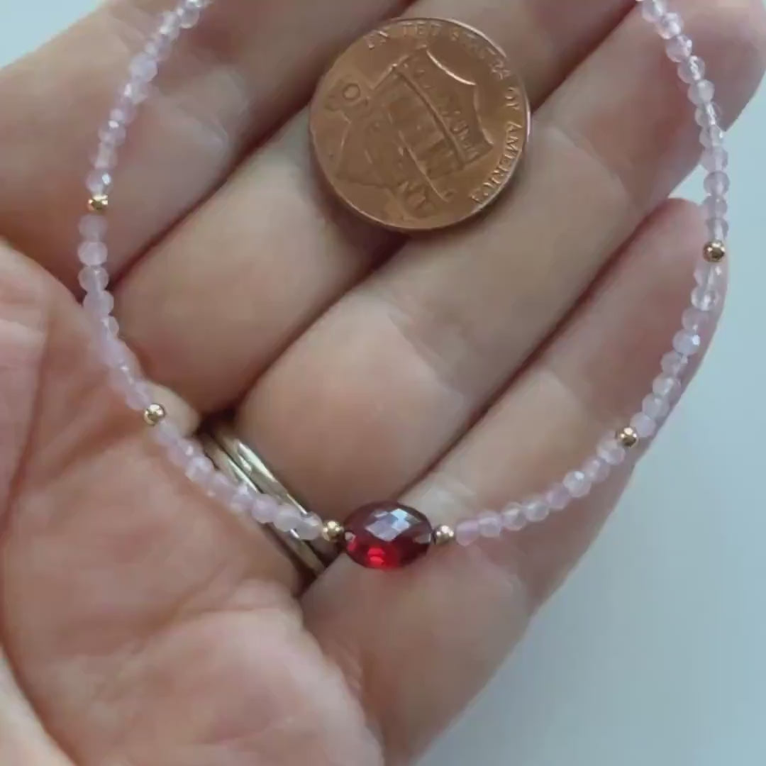 Tiny Rose Quartz Bracelet Garnet Dainty Gemstone Beaded Bracelet Minimalist Jewelry Self Love Gift Self Care Birthday Gift Bridesmaid Wife